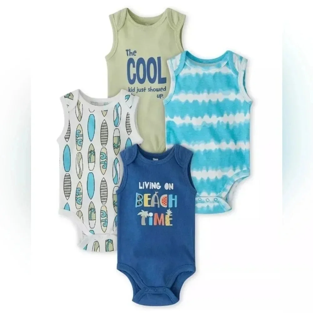 NWT Pack of 4 KOALA BABY Baby Boys NB Sleeveless Bodysuits Living On Beach Time